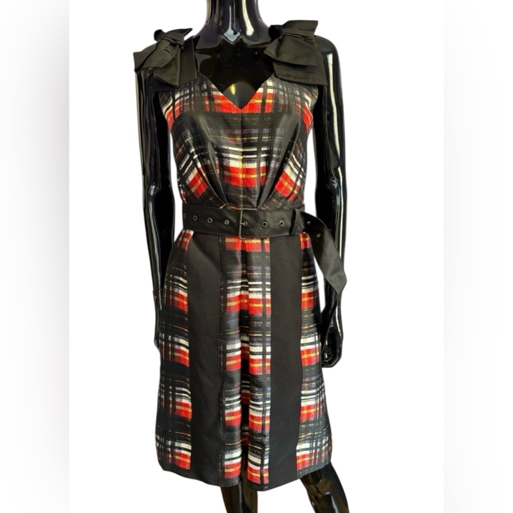 Prada Plaid Sleeveless Dress black red 2015